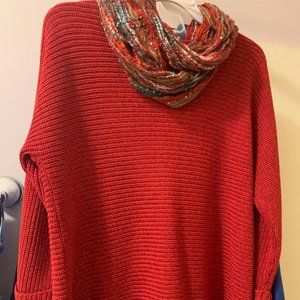 Bright Red Horizontal Knit Sweater & Coordinating Infinity Scarf, by Joe Fresh